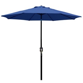 Blissun 9' Outdoor Patio Umbrella, Outdoor Table Umbrella, Yard Umbrella, Market Umbrella with 8 Sturdy Ribs, Push Button Tilt and Crank (Navy Blue)