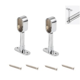 Oval Swivel Retractable Wardrobe Bracket with a Diameter of 16 mm, Ceiling Mounted Tracking Pole Support Socket 2 Pieces (Half-Pass, Silver) with 4 Screws