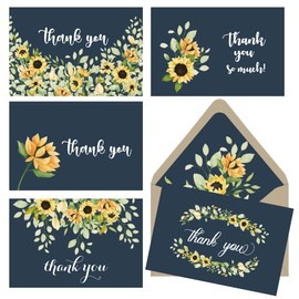 Gooji 4x6 Sunflower Thank You Cards (Bulk 20-Pack) Kraft Lined Envelopes | Assorted Set, Watercolor, Floral Graphics | Birthday Party, Bridal Shower, Baby Shower, Weddings, Graduation, Blank Notes,