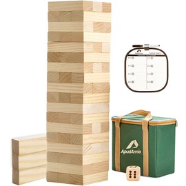 ApudArmis 54 PCS Tumble Timber Set [Up to 3.2FT], Pine Wooden Tumble Tower Game with Dice and Scoreboard Set - Classic Block Stacking Board Game for Teens Children Teenagers