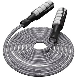 Adjustable Cotton Jump Rope Weighted Skipping Rope for Women Adults Kids Fitness Exercise Athletic Training - Color: Grey