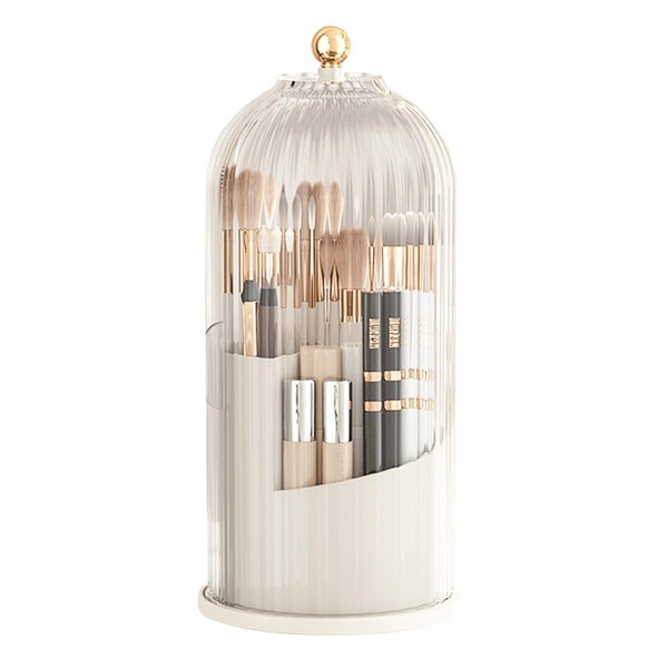 Oteyjscyi Makeup Brush Holder with Lid Cosmetic Tools 360 Rotating