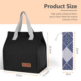 Vicloon Lunch Bags for Women Men, Portable Lunch Box Bag, Insulated Cooler Bag Thermal Leak-Proof Lunch Organizer, Thermal Cooler Bag for Work Outdoor School Travel (Black)