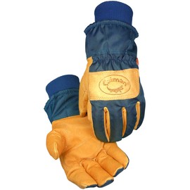 Caiman Pigskin Leather Palm Winter Gloves, Heatrac Insulation, Polyester Back, Gold/Blue, X-Large (1354-6)
