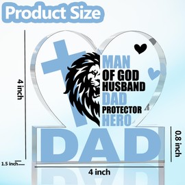 Religious Dad Gifts from Daughter Son Fathers Day Birthday Gifts for Dad Father Husband Best Dad Ever Gifts Man of God Heart Clear Acrylic Desk Decor Sign for Home Office 4 X 4 Inch