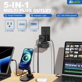 Surge Protector USB Outlet Adapter - Outlet Extender 2 Outlets and 3 USB Ports(1A 2C), Multi Electrical Outlet Splitter Designed for Home, Office, Just One Kiudth Adapter When Traveling
