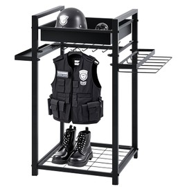 Blulu Police Gear Stand, Tactical Duty Gear Rack with 12 Hooks, Uniform, Duty Belt & Vest Hanger, Black Body Armor Stand for Police Gift