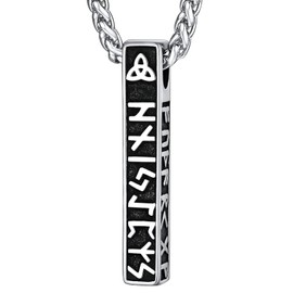 FaithHeart Colgante Vikingo Columna Rectangular con Letras Runas Collar Nórdico Acero Inoxidable 316L de Protección Hombre Mujer Colgante Pilar Fina Nórdico Germánico Regalo Cumpleaños Reyes Rezo
