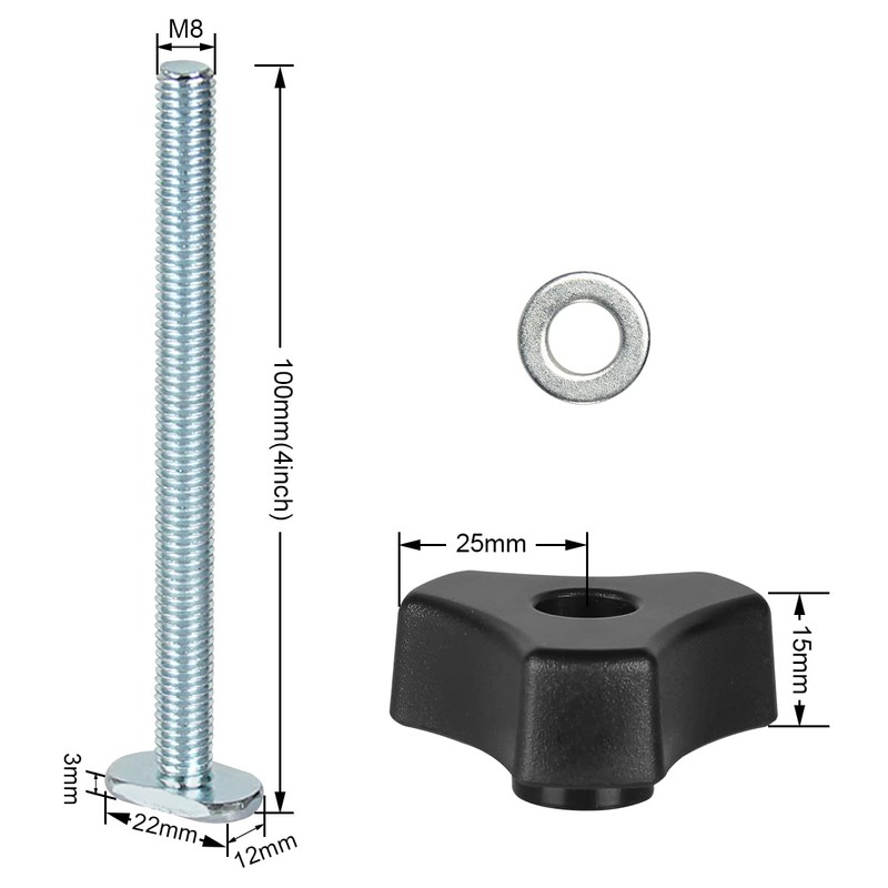 Toolcool M8 T Track Bolts Knob Kit 4 Inch T