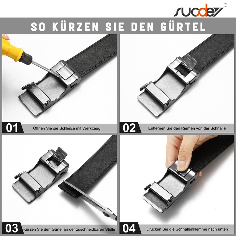 SUOSDEY Men's Automatic Leather Belt Ratchet Belt for Business Casual