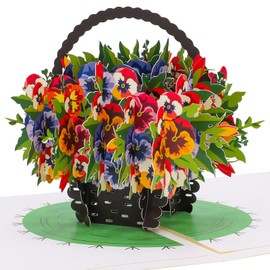 Heyu-Lotus 3D Flowers Card, Colorful Flower Basket Card with Envelope, Pop Up Greeting Card for Mothers Day Wedding Valentine's Day Anniversary Birthday Christmas
