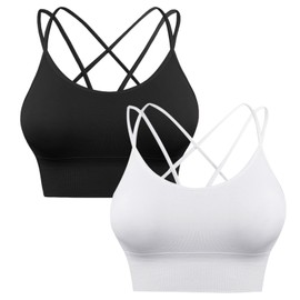 Sykooria Sports Bra Women's Padded Bustier Women's Bra Without Underwire Spaghetti Straps Cross Back Design Push Up Bra Sports Bra Top for Yoga Fitness, Black+white