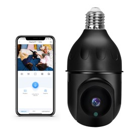 Woolink Cámara de bombilla E27 de 3 MP, cámara de 360 grados, cámara de seguridad Wi-Fi de 2.4 GHz, cámara PTZ inalámbrica para el hogar con visión nocturna/alarma/detección de movimiento