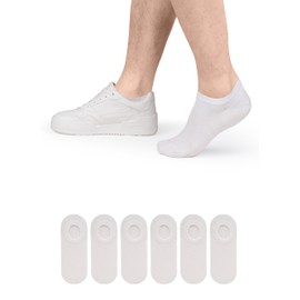 Hugh Ugoli Men Bamboo No Show Socks | Non Slip Invisible Liner Socks | Soft, Thin & Seamless Low Cut Socks | White|Shoe Size 8-11| 6 Pairs