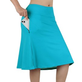 BELE ROY Knee Length Skorts Skirts for Women with Pockets Midi Skirt with Built-in Shorts Golf Tennis Skirt for Casual(Lake Blue,XXL)