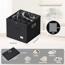 2 Pack Shoe Organizer for Closet Large Shoe Box Storage Containers with Clear Window Space Saving Shoe Bin with Foldable Bottom Support Adjustable Dividers Fits 32 Pairs (Black, (16.5*16.5*13in)*2)