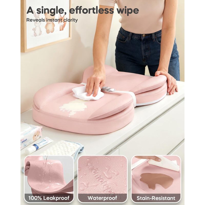 Baby Changing Pad with Waterproof & Wipe-Clean, Non-Slip Foldable PU