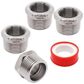 Sydien Reducer Hex Bushing 1" NPT Male x 3/4" NPT Female Threaded Pipe Fitting, 304 Stainless Steel Reducing Pipe Adapter Fitting, 4 Pack