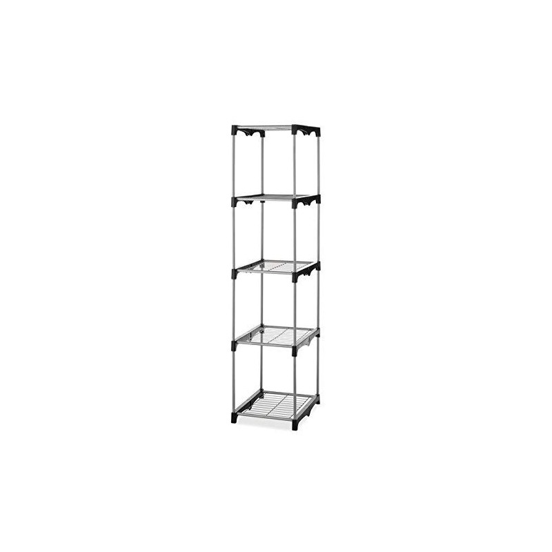 Whitmor 5 Tier Shelf Tower - Closet Storage Organizer,Silver