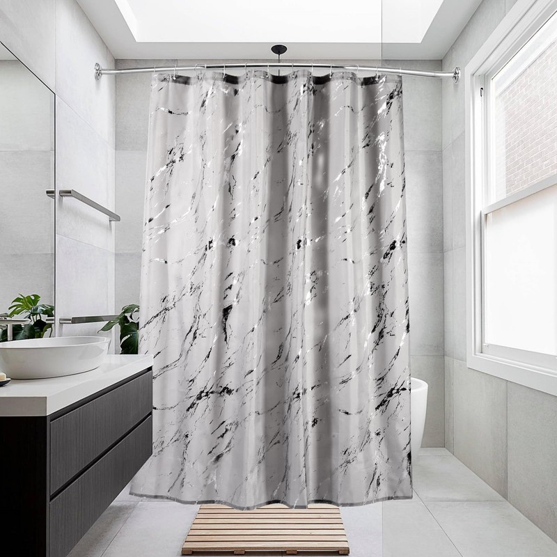 Adjustable Chrome Curved Shower Curtain Rod, 42-72 Inches Shower Curtain