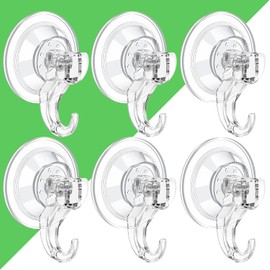 LUXEAR Suction Cup Hooks - 6 Pack Suction Hooks Reusable Powerful Waterproof - Clear Removable Suction Hanger for Shower,Tile,Bathroom,Window,Towel,Kitchen