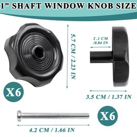 LhyBtm 6 Packs 20345 RV Window Crank Handle Knobs RV Window Vent Knob with 1.6" Shaft Screws, 2.1" OD Plastic Knob Compatible with Most RVs, Campers and Trailers