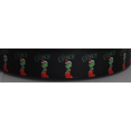 7/8 INCH THE GRINCH CHRISTMAS BLACK GROSGRAIN RIBBON - 1 YARD