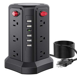 Power Strip with USB Ports SMALLRT 12 Outlet 16.4FT Surge Protector Power Strip Tower 5 USB Ports Extension Cord Charging Station Outlet Overload Protection for Home, Office, Travel, Smartphone