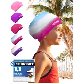 KIDVERSE Swimming Cap for Girls with Long Hair, 6-9 Years, for Children, with Non-Slip Nubs, UV Protection, Tear-Resistant & Waterproof