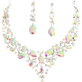 J's select Women's Belly Dance Ballroom Dance Party Necklace Earrings Aurora Tone Gold, Rhinestone