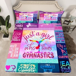 Gymnastics Fitted Sheet Kids Girls Gymnastics Bedding Set for Boys Bed Sheet Set Gifts for Gymnasts Lovers Purple Bed Cover Deep Pocket Decor Double
