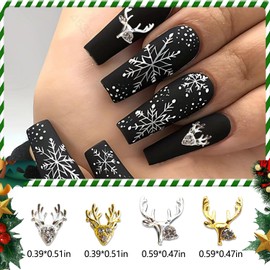 XEAOHESY 40 Pieces Gold Silver Alloy Reindeer Head Nail Charms Christmas Nail Charms Studs Antlers Rhinestones Deer Nail Charms Christmas Nail Supplies 3D Nail Design Craft Decorations for Women