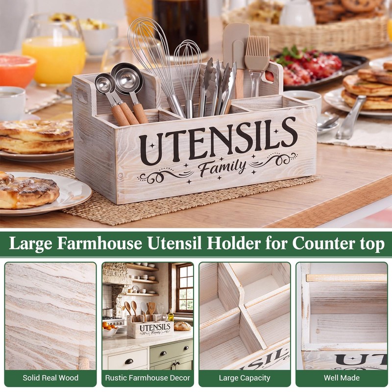 Thenshop Extra Large Kitchen Utensil Holder with 6 Compartments, Removable