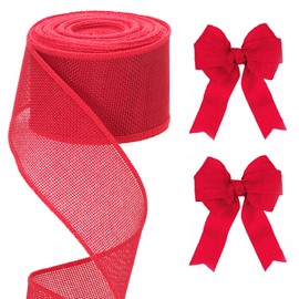 G2PLUS Red Christmas Jute Ribbon with Wire, 6 cm Wide Gift Ribbon for Crafts, 10 m Checked Hessian Ribbon, Christmas Decorative Ribbon, Wired for Gift, Christmas Wreath, Christmas Tree