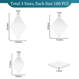 PH PandaHall 300 piezas de 3 tamaños plateados para coser en espejos acrílicos con agujeros, abalorio de espejo de diamante para bricolaje, vestido de boda, ropa, bolsos, zapatos, decoración, ropa, disfraz de noche