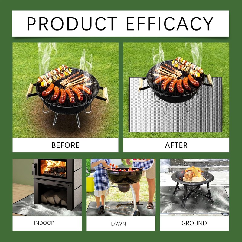 Fire Pit Mat,100x100cm Fi/Reproof Heat Resistant BBQ &Grill Mat for