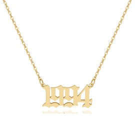 QXTX Birth Year Necklace,Year Necklace,18k Gold Plated Pendant Necklace for Women,1980-2020, Stainless Steel, No Gemstone