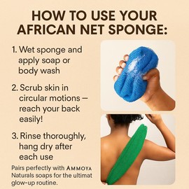Ammoya Naturals African Exfoliating Net Sponge for Sensitive Skin, 45" Long african net sponge Lightweight Shower Personal Bath Accessory Smooth:_Pink