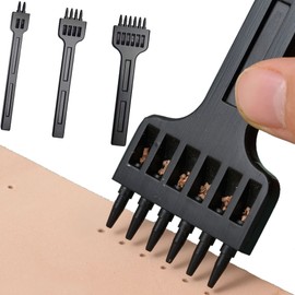 DXIA 3 Pcs Leathercraft DIY Tools,Leather Prong Punch,Steel DIY Diamond Lacing Stitching Chisel Set,Lacing Stitching Chisel Set,2+4+6 Prong Lacing Stitching Punch Hole, Hand Working Hole Craft Tool