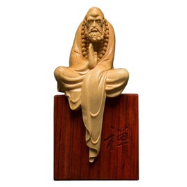 Dharma Daishi Seated Statue, High Quality Natural Boxwood Carved Dharma Statue, Wooden Buddha Statue, God Statue, Buddhist Art, Daruma Bodhi Dharma, Founder of Chinese Zen Buddhism, Zazen, Shaolin