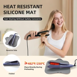 Aenfaiy Heat Resistant Silicone Mat Pouch for Hair Straightener, Flat Iron, Curling Iron, Hot Hair Tools - 2 in 1 Portable Hot Tools Travel Bag - Curling Iron Holder for Vanity Countertop