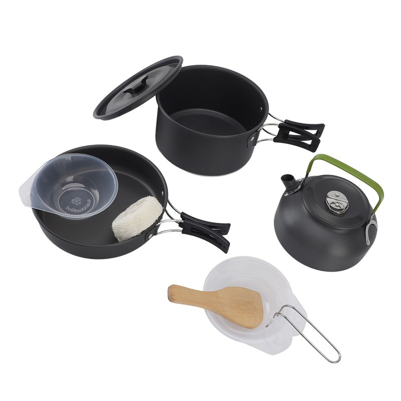 Camping Cookware Portable Nonstick Pot and Pan Set with Kettle