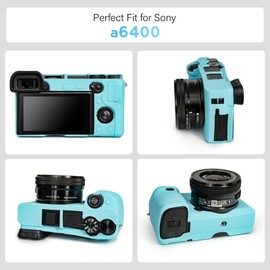 TYUANDOUER A6400 A6300 A6100 Camera Case & LCD Screen Protector Accessories Kit, Soft Silicone Case for Sony Alpha A6400 A6300 A6100 Digital Camera, Body Cover for A6400 A6300 A6100 with Grip - Blue