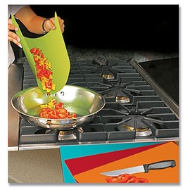 Cut N' Funnel Multi-Color Non-Skid Flexible Cutting Board Mat 4 Pack Made in the USA Color Coded, Flexible. Dishwasher Safe