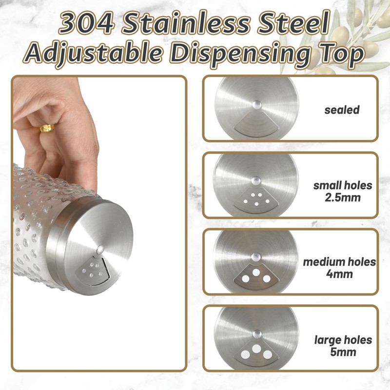 2 Pack Glass Salt and Pepper Shaker with 304 Stainless