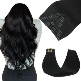 SAFIRENY Clip in Hair Extensions Human Hair, Jet Black Hair Straight Clip in Extensions 18inch 160g 7pcs Real Hair Extensions for Women Natural Hair(#1-18inch)