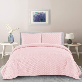 Sweet Home Collection Quilts Twin Size 2 Piece Set Vintage Pre Wash Oversized Reversible Pattern with Pillow Shams, Bentley Pale Pink(Pack of 1)