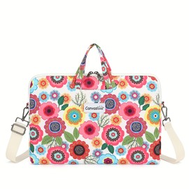 Canvaslove Water Resistant Laptop Shoulder Sleeve Case Bag for MacBook Pro 16 inch and 15.6 inch and 16 inch laptop (Red Flower)
