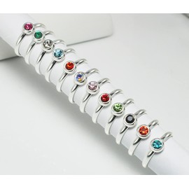 SILVERLINE JEWELRY - 925 Sterling Silver Birth Month Cz Stone Adjustable Stackable Open Toe Rings, Metal, not known