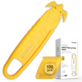 T TOVIA Safety Box Cutter Knife of Recessed Concealed Stainless Steel Blade, Package Opener Plastic Cutter for Box, Carton, Shrink Wrap, Plastic Straps, 100pcs